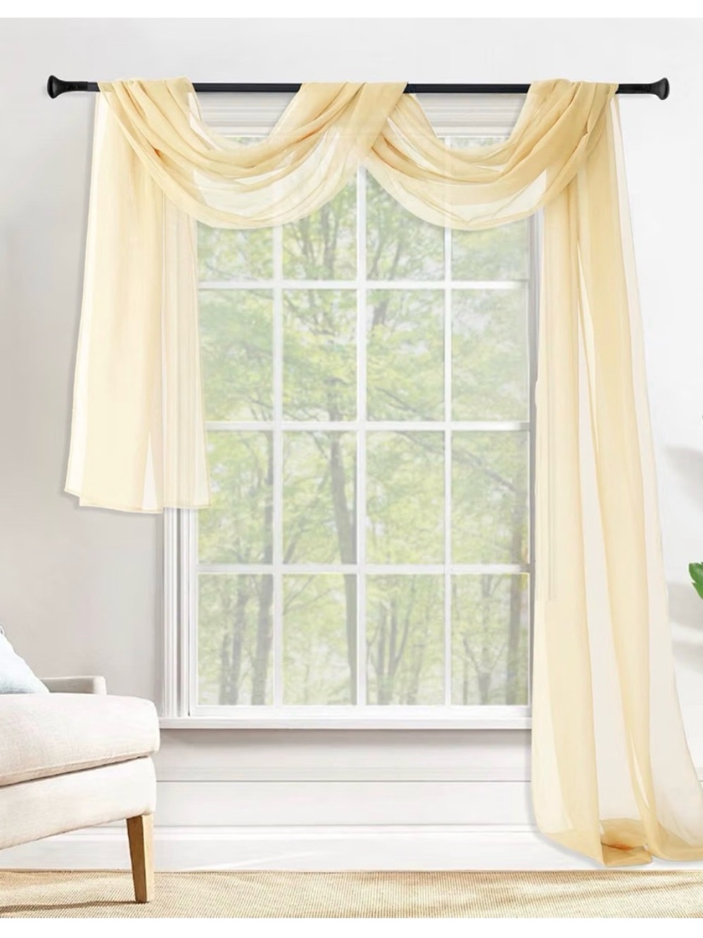 Sheer Cream Window Scarf Valance - Elegant Draped Curtain